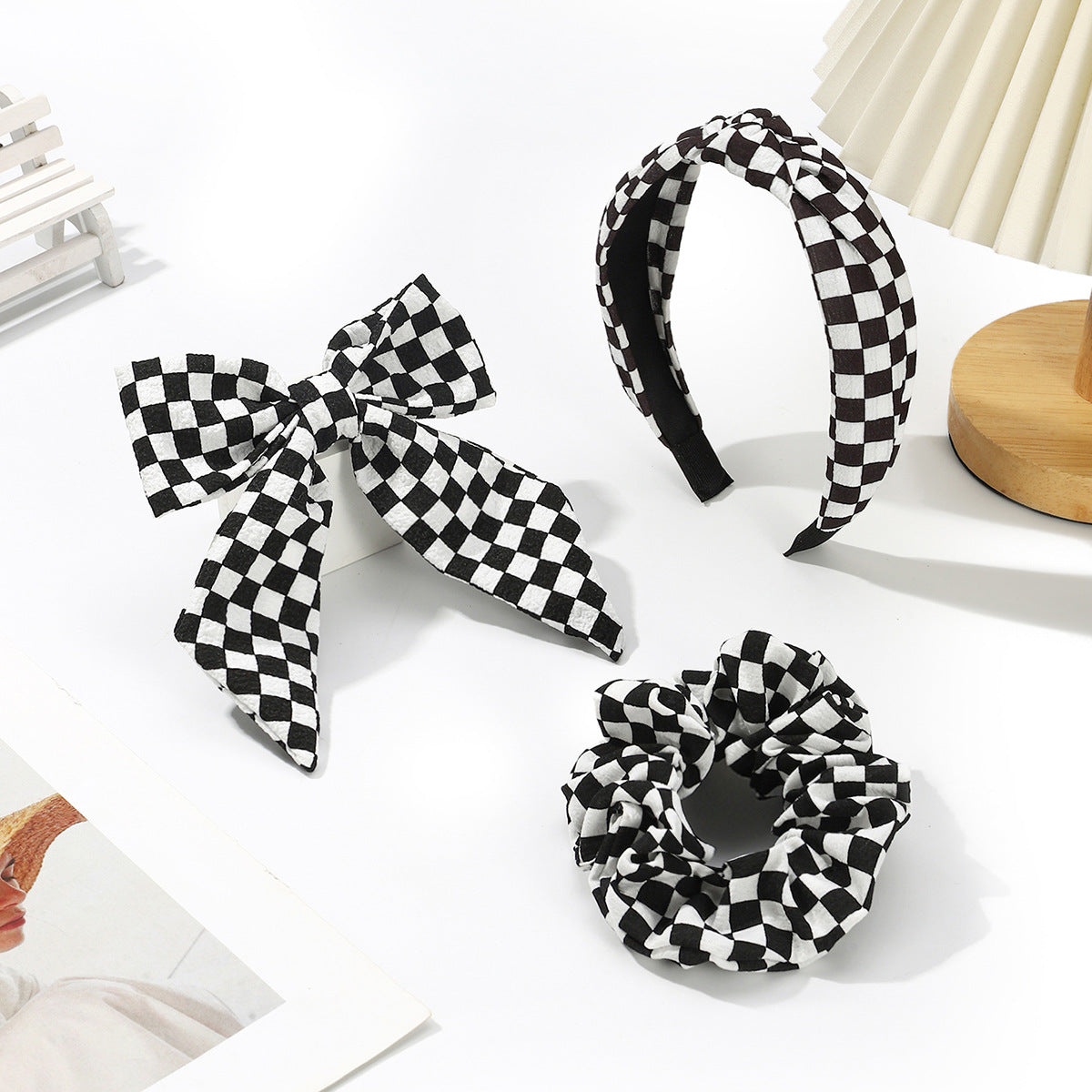 Wholesale  New Checkerboard Pattern Bow Spring Clip Half-Tied Hair Clip